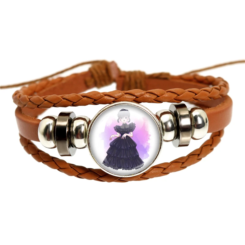 

American Movie Wednesday Brown Leather Rope Bracelets Glass Cabochon Diy Handmade Multi-Layer Woven Gift Men's Gift Jewelry