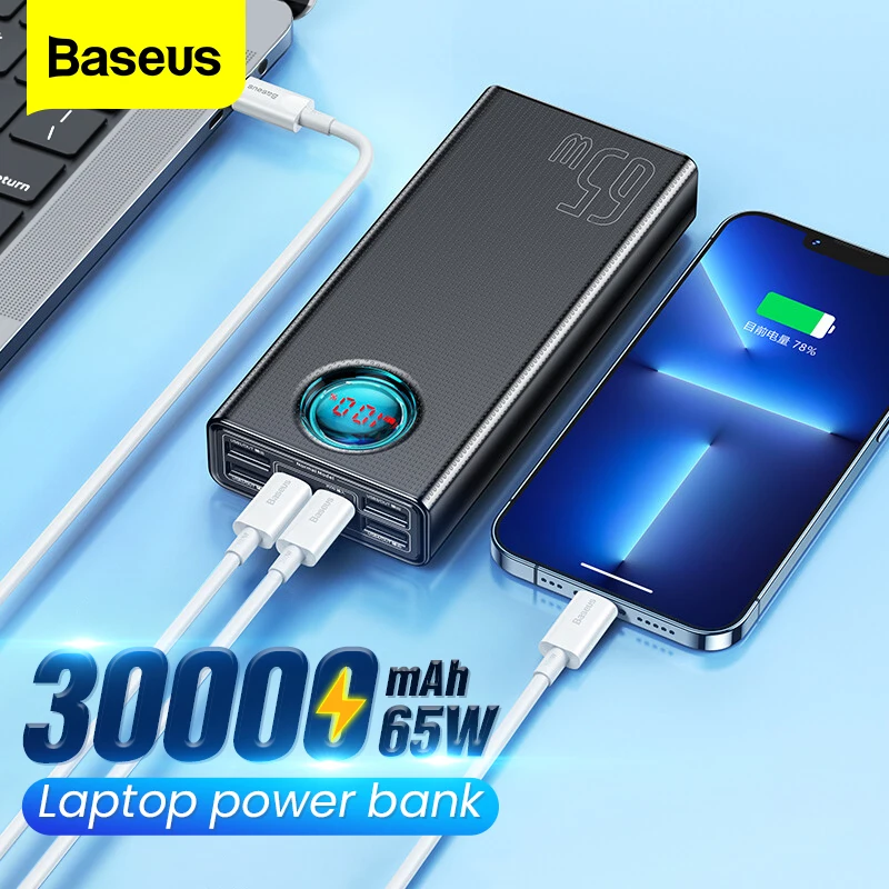 Baseus PD 65W Power Bank 30000mAh ricarica rapida batteria esterna caricabatterie portatile PowerBank per MacBook Pro Laptop iPhone Xiaomi