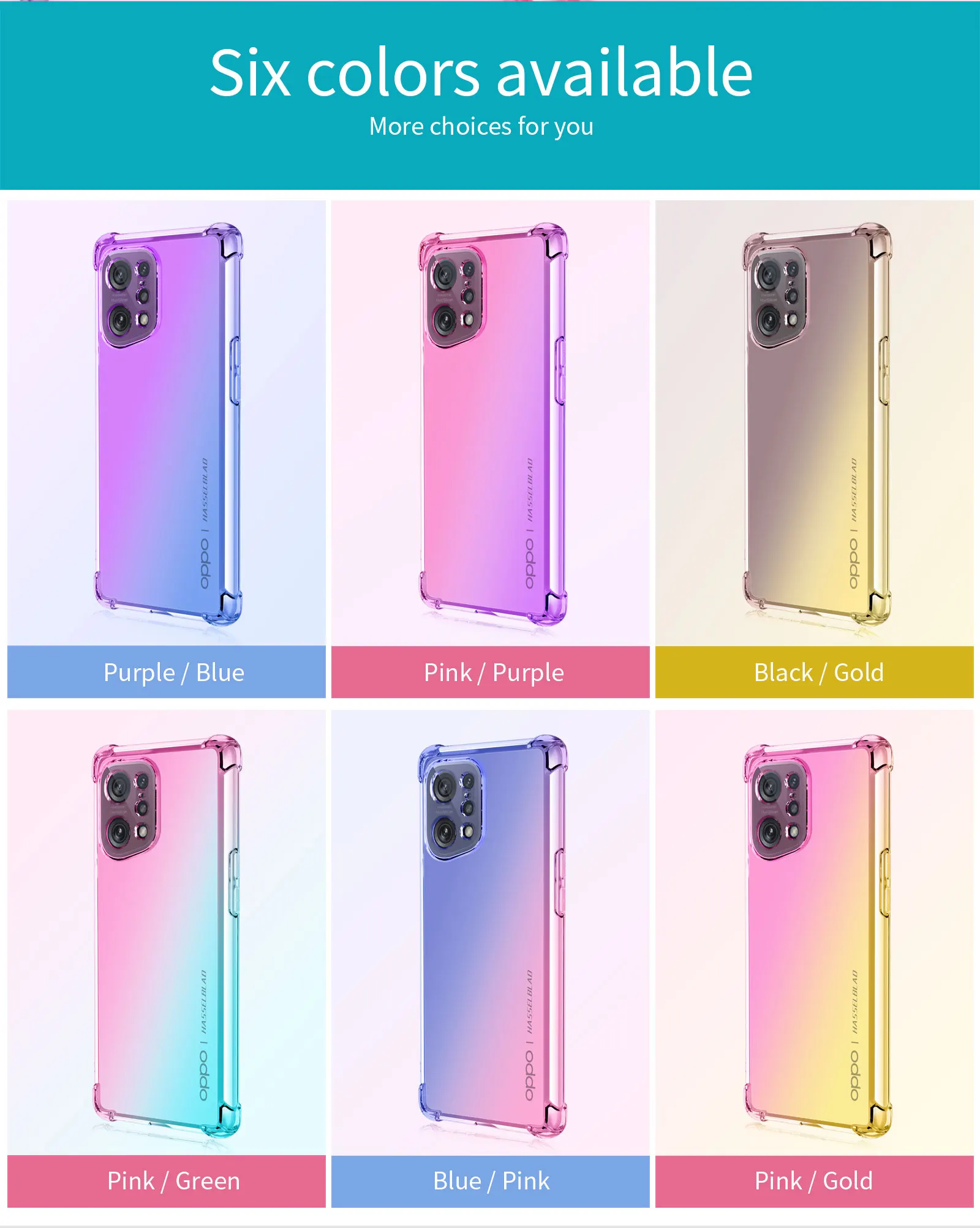 Для Oppo Find X5 Pro чехол для телефона, гибридный градиентный ТПУ Встроенный мягкий 4 Усиленный амортизирующий угловой бампер с защитой от царапин (art.: 3920c0fec00d7) - 3920c0fec00d7