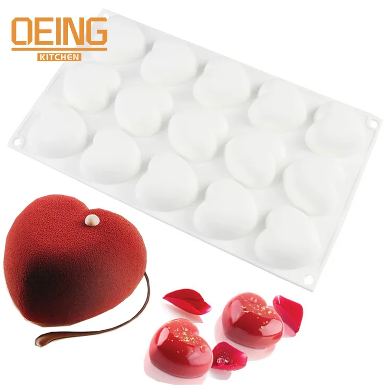

15 Mini Romantics Heart-shaped Silicone Cake Mold for Chocolate Desserts Pudding Cakes Baking Moulds Bakeware Decorating Tools