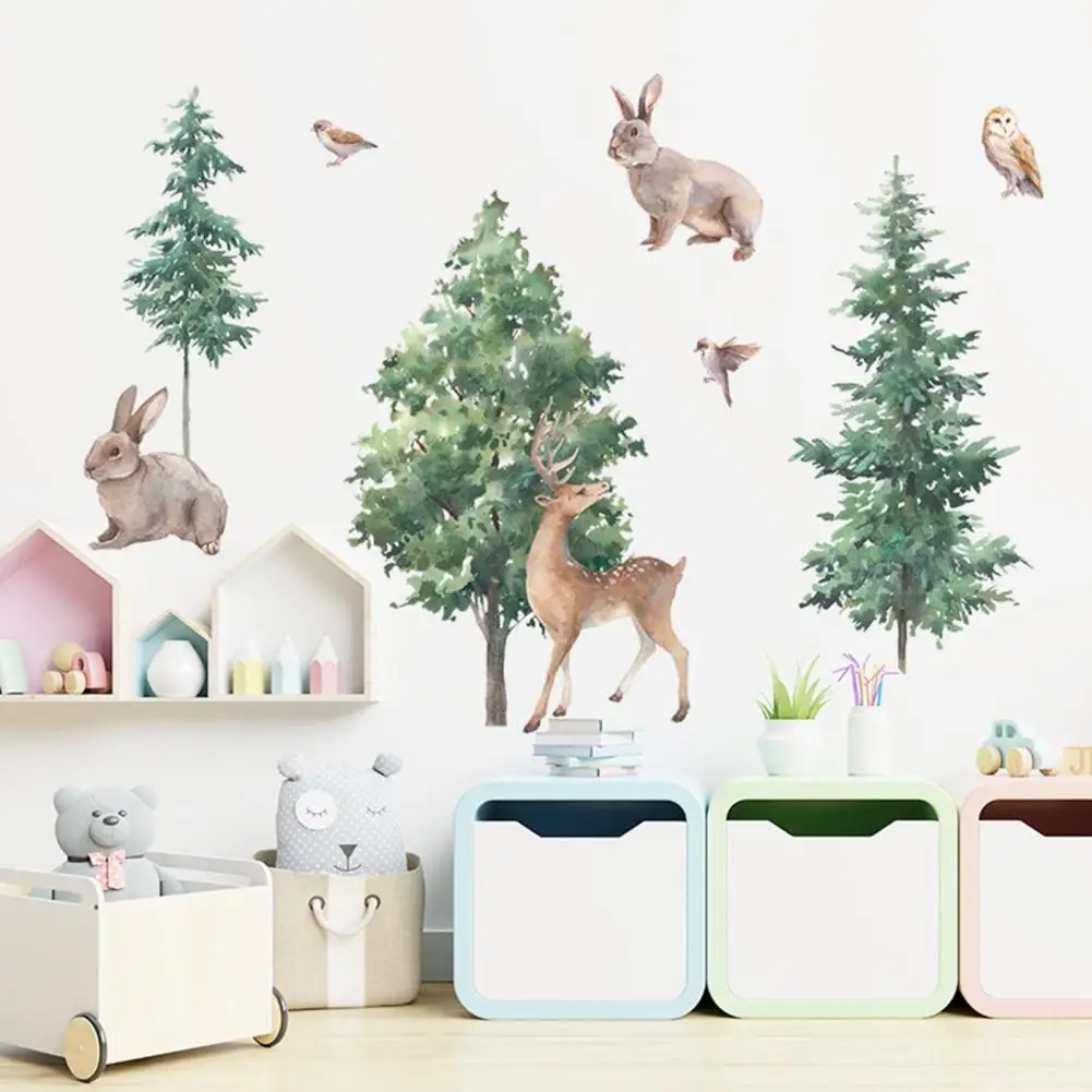 

Creative Decorative Wall Stickers Removable Wall Decal Wide Applications Cartoon Forest Deer Bunny Bird Wall Stickers DIY