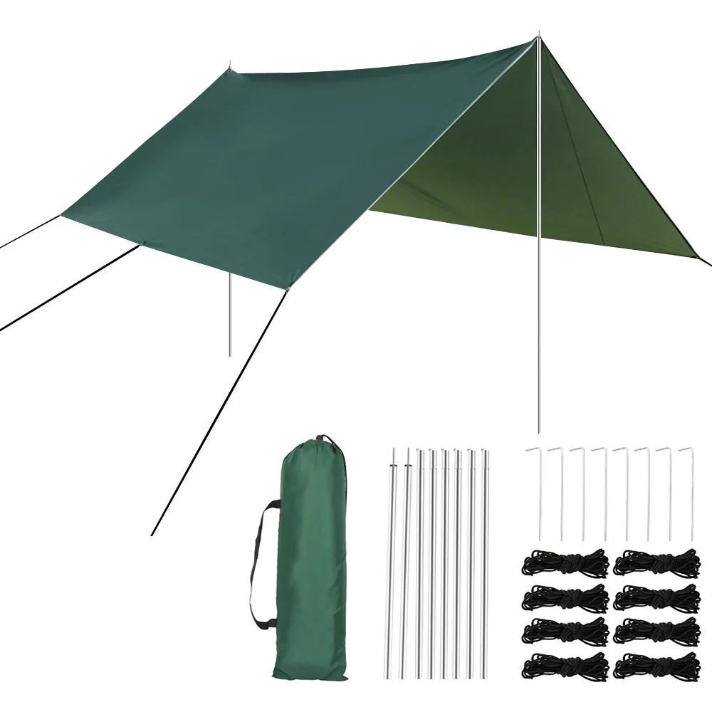 

3x3 M Awning with Support Pole Rope Peg Waterproof Tarp Tent Shade Garden Sunshade Outdoor Camping Sun Shelter Beach Hammock