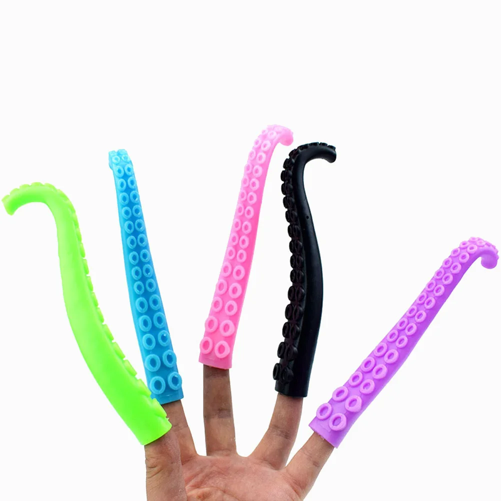 

5 Pcs Octopus Finger Cots Tentacle Puppets Plastic Fingertip Toy Sea Animal Toys Kids Child Halloween Outfits