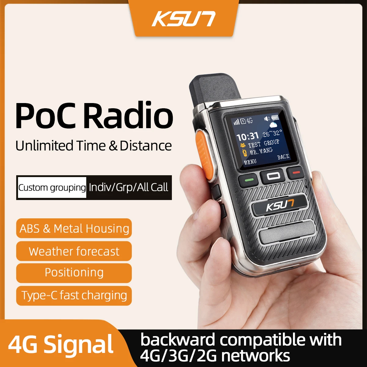 Фото KSUN CT22 Мощная уличная рация, громкость 2 Вт, корпус из ABS-пластика и металла, поддержка 4G Telecom/Mobile/Unicom, яркий дисплей, длительное время работы в режиме ожидания. №3