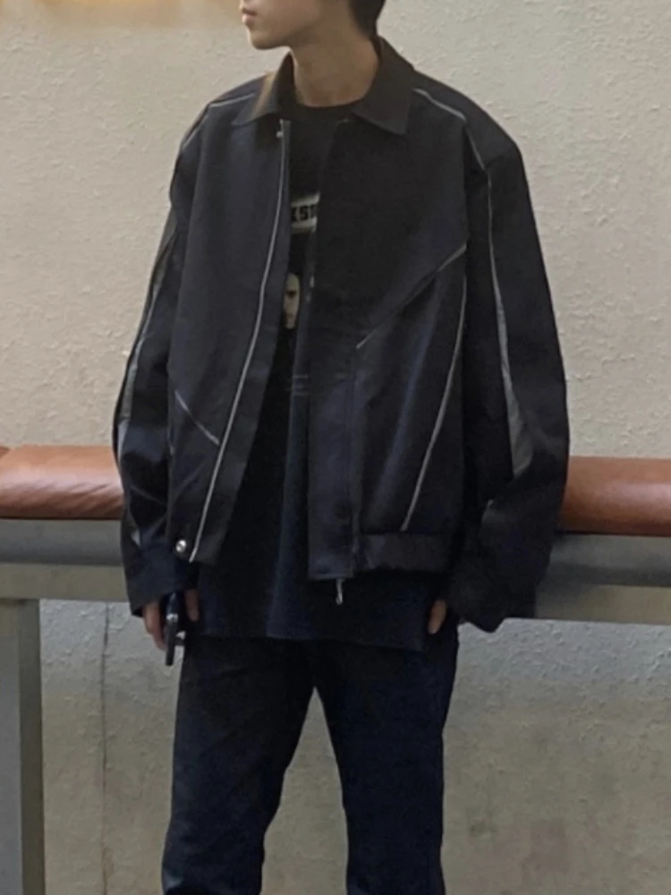 

Techwear Style Avant-Garde Men's Clothes Deconstruction Niche Design Stitching Contrast Color Black Jacket Coat