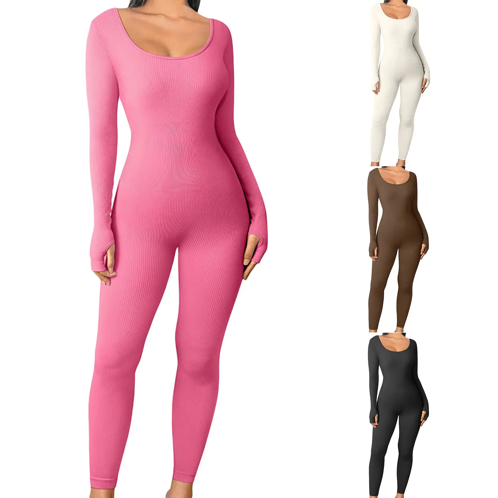 

Basic Bodycon Jumpsuit For Women‘s Clothing Casual Brown Fitness Rompers 2023 Y2K Playsuit Activity Streetwear Overalls