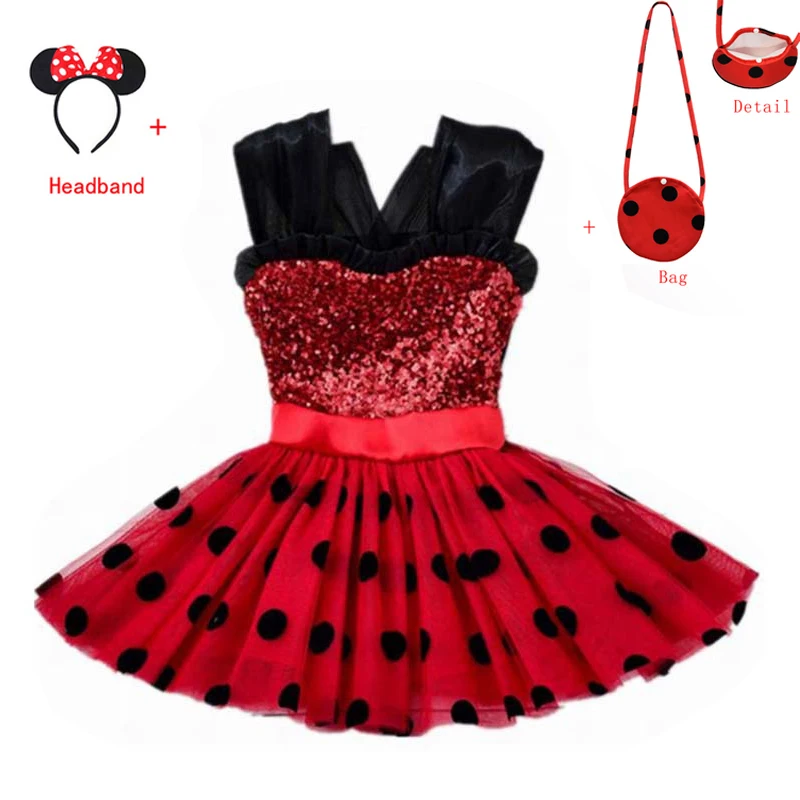 

2022 Girls mickey ears Cosplay Cartoon Costume Kids Summer Red Polka Dot Princess Tutu Dress Up Children Birthday Party Clothing