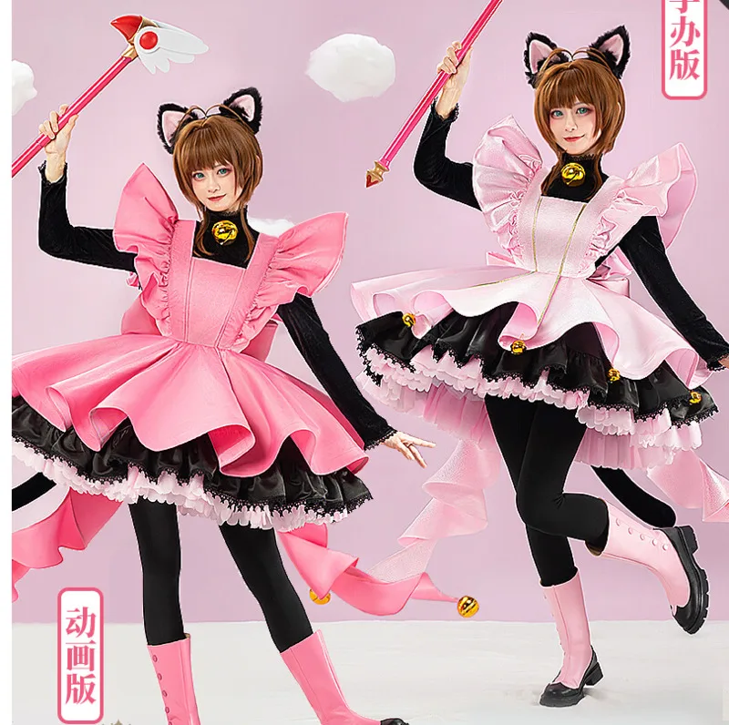 

Аниме карточка каптор Сакура косплей КИНОМОТО Сакура Косплей Черный кот костюм женщины Хэллоуин костюм грома