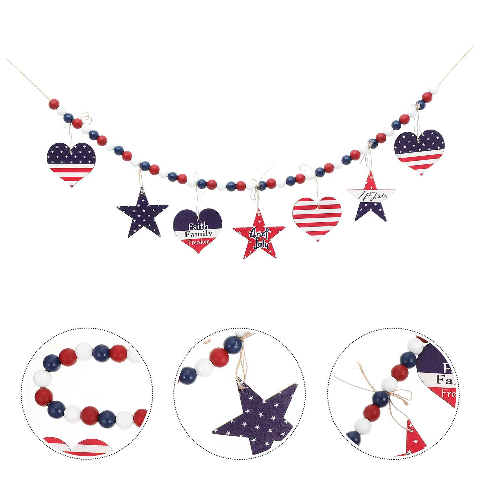 

Independence Day Wooden Bead Garland 4th of July Wooden Beaded String Ornament