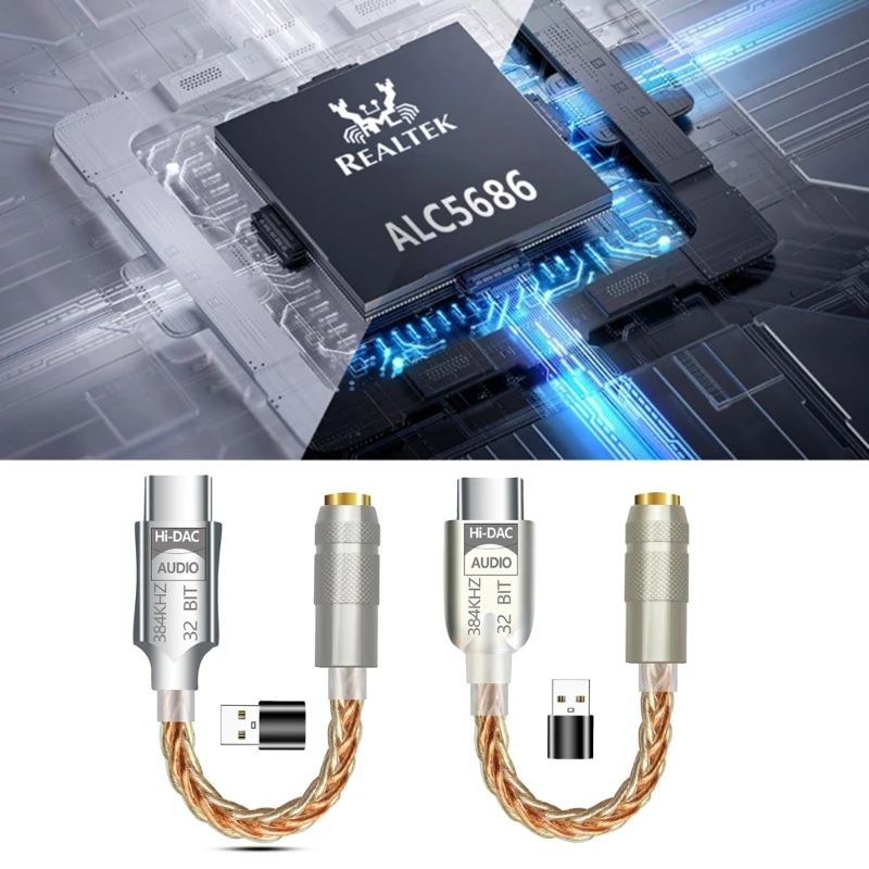 Адаптер DAC 32 бит 384 кГц USB C на 3 5 мм с чипом ALC5686