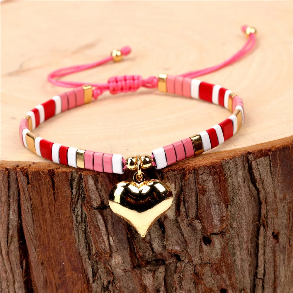 

Bohemia Tila Beads Bracelet for Women's INS Fashion Rainbow Painted Love Pendant Bracelet Adjustable Charm Wristband Jewelry