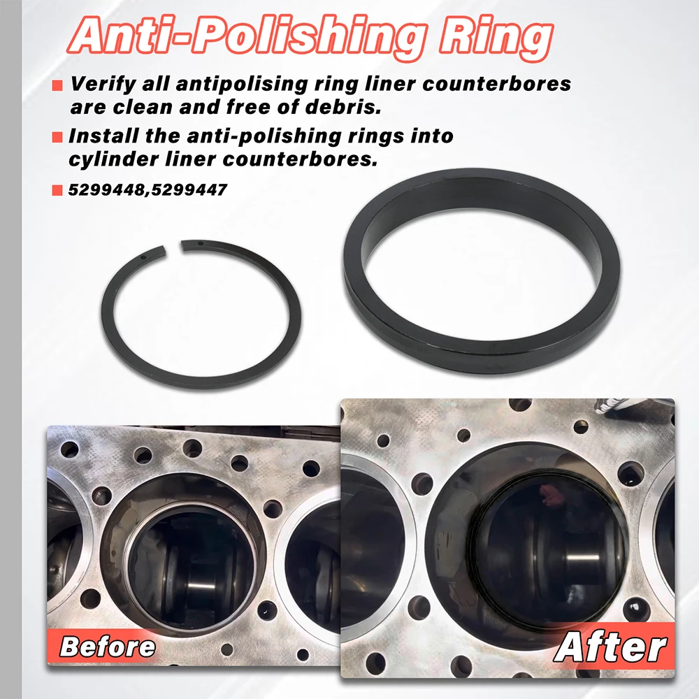 7040 Piston Ring Compressor 5.4" Bore Tool Adapter & Anti-Polishing Kit For Cummins ISX QSX