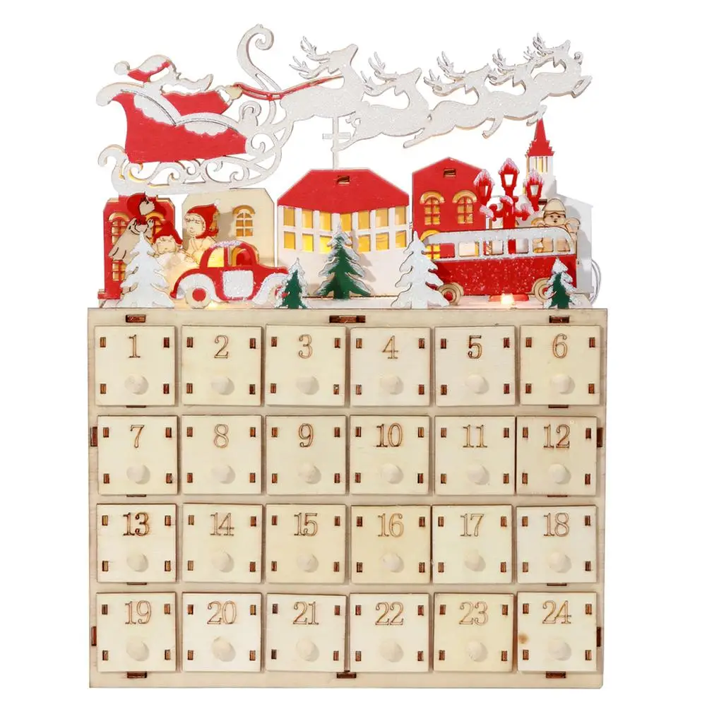 

Новогодний подвесной календарь на 24 дня, деревянные украшения, украшения со светодиодной подсветкой, ящики, рождественские украшения