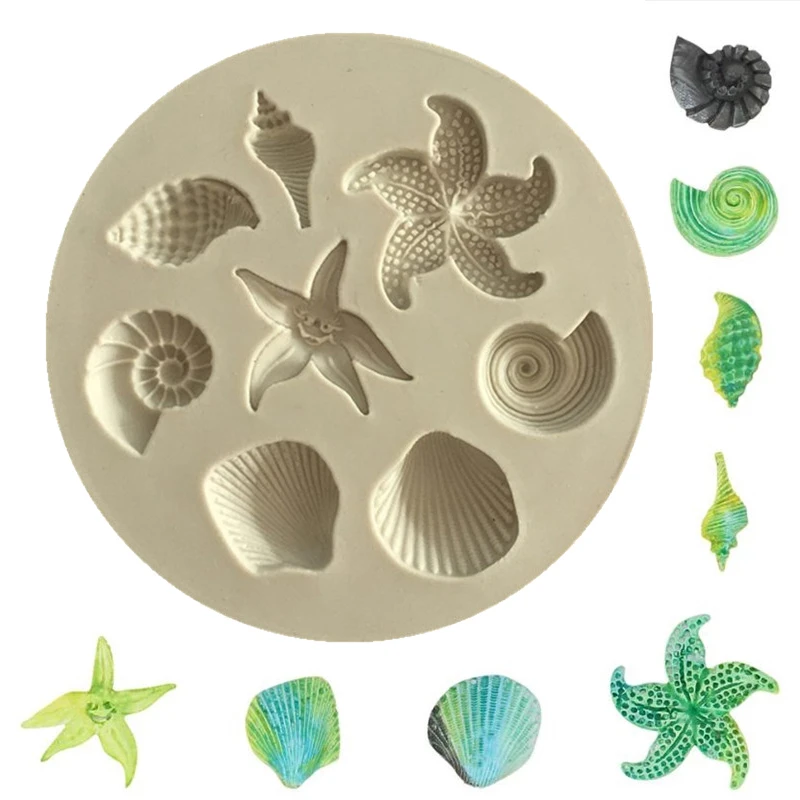 

Marine Theme Cake Fondant Silicone Mold Seashell Conch Starfish Fish Under the Sea Style Pastry Baking Molds for Cookie Candy