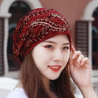 fashion women rhinestones lace turban hat breathable muslim hats thin summer female headscarf bonnet hair loss head cover caps