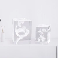 minimalist clear epoxy resin craft hotel decoration white feather in transparent acrylic geometric ornament for home table decor