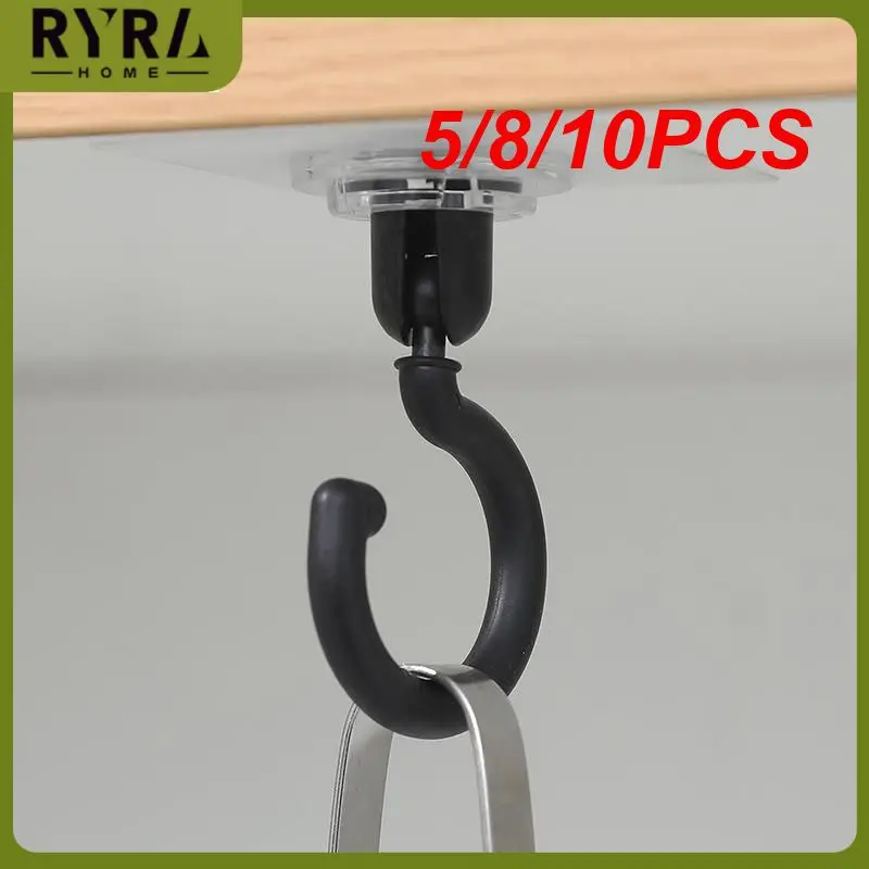 

5/8/10PCS Multifunction Ceiling Rotary Hook Wall Hooks For Keys Towels Strong Hook Door Back Coat Hook Kitchen Bathroom
