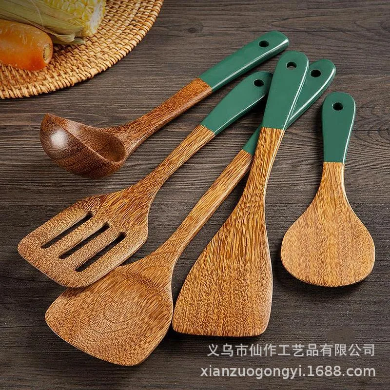 

Green Handle Chicken Wing Wooden Spatula Wooden Spatula Wooden Spoon High-grade Mahogany Kitchen Utensils