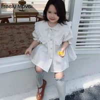 freely move kids dress for 2022 summer toddler kids dresses for girls clothes children casual vintage white costume 6years