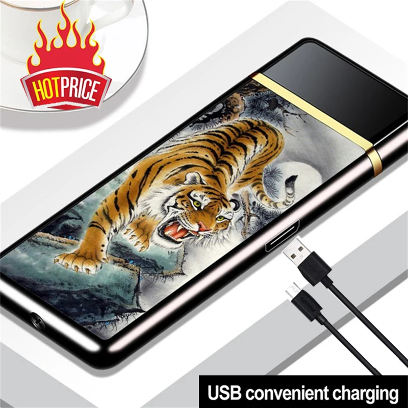 

USB Double-Sided Tungsten Wire Windproof Metal Cigarette Lighter Outdoor Portable Fingerprint Touch Cigarette Lighter