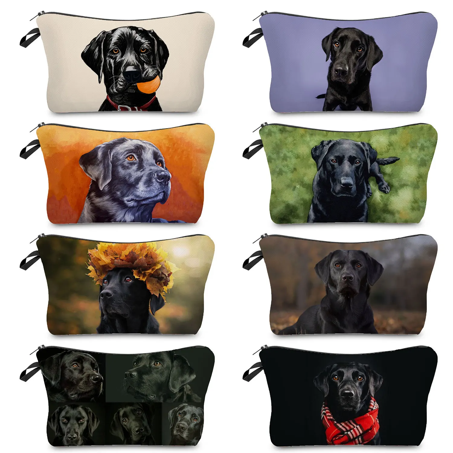 

Cartoon Black Labrador Cosmetic Bags Animal Dog Pattern Print Women Toiletry Bag Traveling Portable Makeup Product Bag Practical