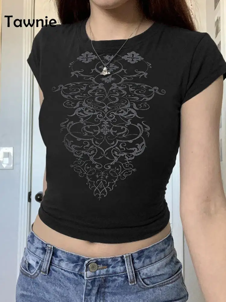 Женский короткий топ с коротким рукавом Tawnie Винтажная футболка графическим
