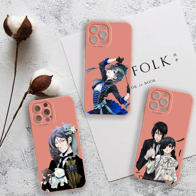 

Japan anime Black Butler Phone Case For iPhone 13 12 11 Pro MAX Mini X XS XR 7 8 Plus Camera Lens Liquid Silicone