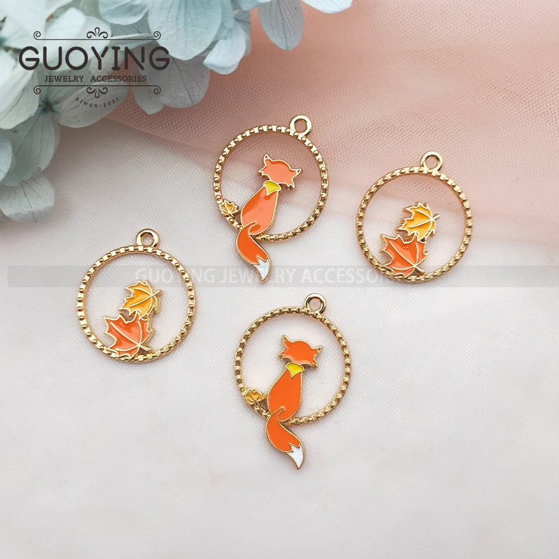 

10pcs Alloy Dripping Oil Pendant Charm Cartoon Maple Leaf Fox Earrings DIY Keychain Bracelet Pendant Jewelry Accessories