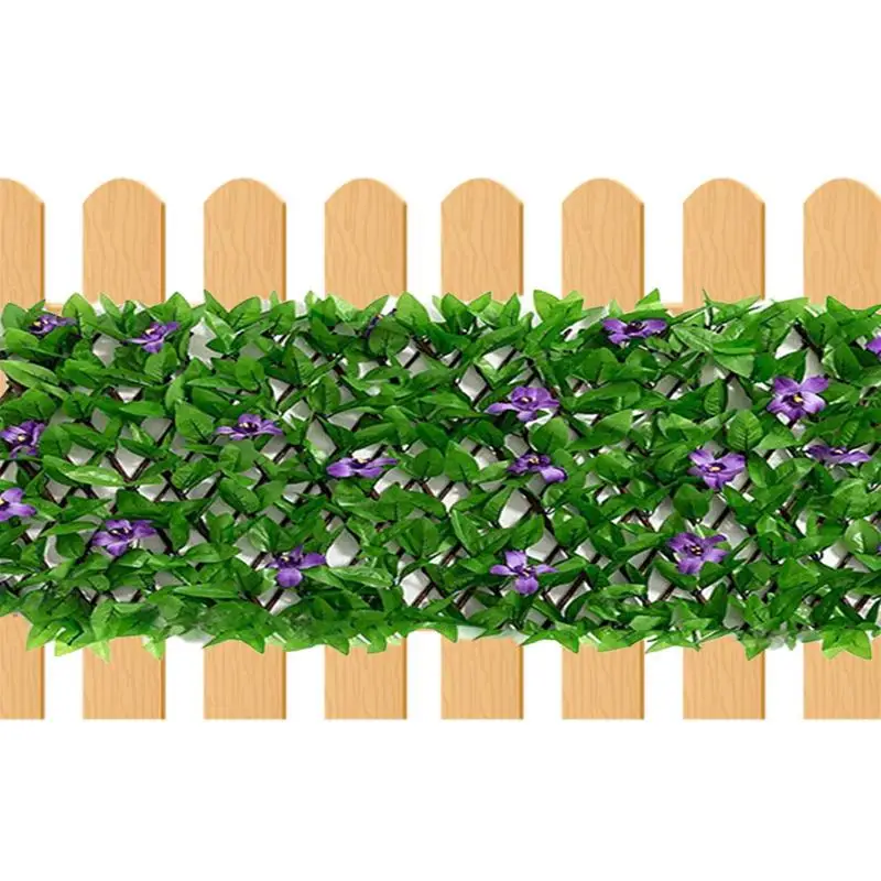 

Faux Ivy Fence Artificial Privacy Screen Leaf With Violet Flowers Realistic Fencing Panel Decorative Expandable Privacy Fence
