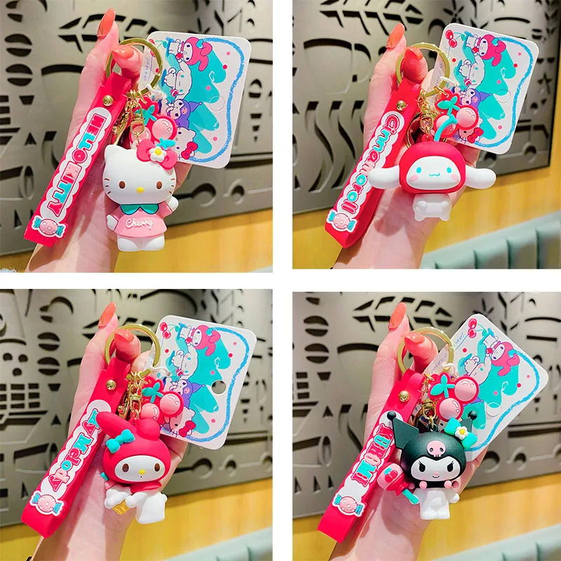 

Kuromi Hello Kitty Sanrio Keychain Kawaii Pvc Delicate Acrylic Women Girl Bag Car Key Rings Versatile Cherry Creative Bag Decor