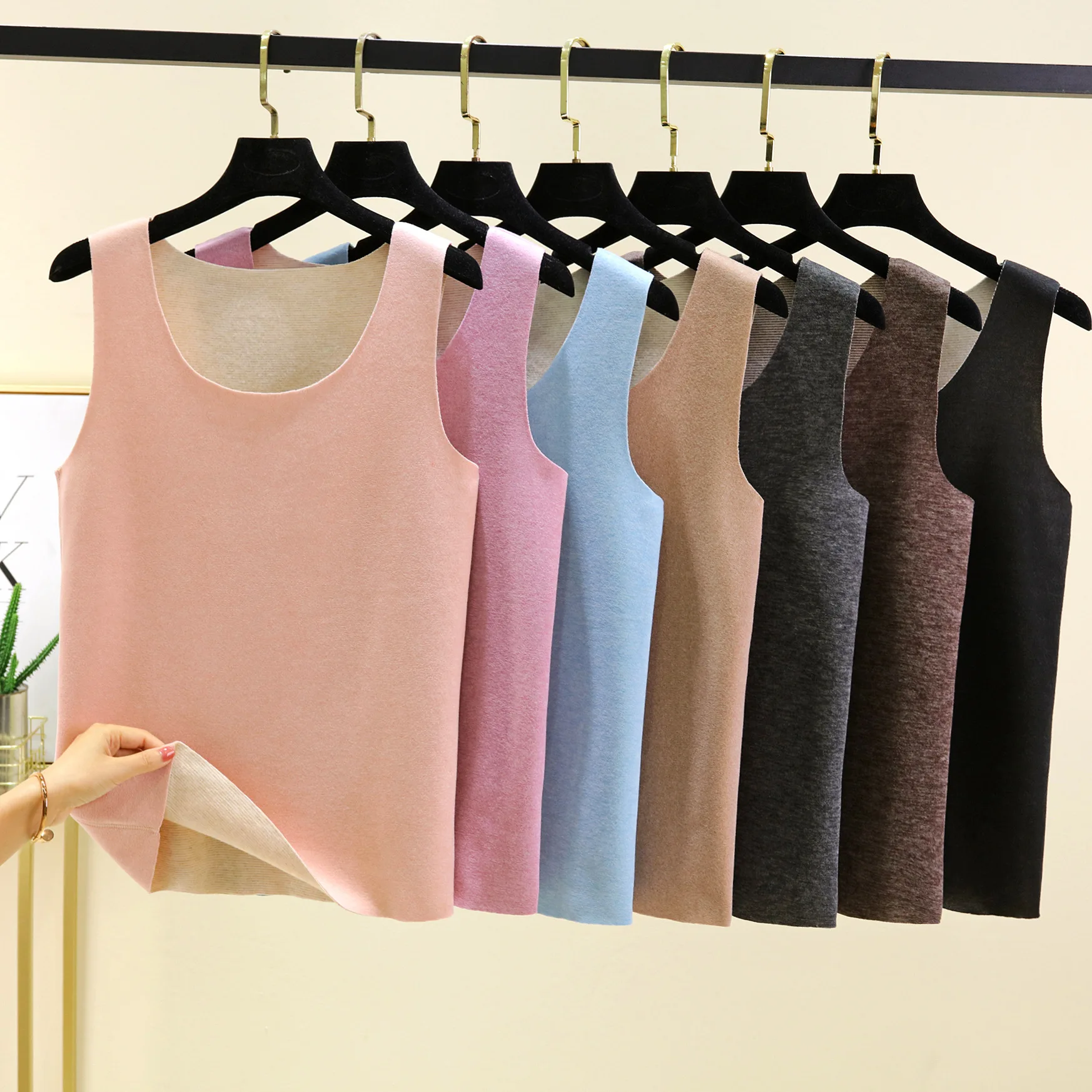 Осенне-зимний теплый жилет без следов женский плюшевый топ рукавов большого