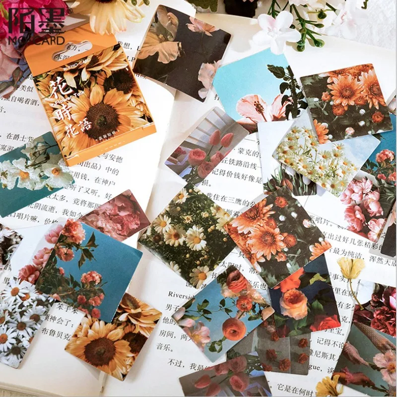 

46pcs/box Boxed stickers creative plant album decoration Retro style polaroid film Sun flower 45MM