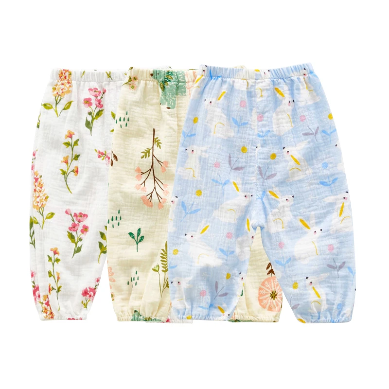 Cute Summer Kids Pants Children Clothes Girl Trousers Muslin Cotton Baby Boy Pants Soft Child Sweatpants Cartoon Print Bloomers images - 6