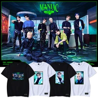 kpop new mens group stray kids summer fashion cotton short sleeved t shirt cartoon street loose casual black and white top gift