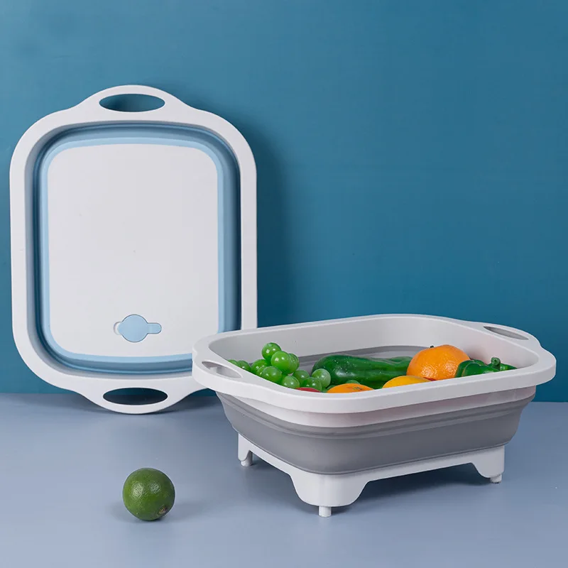 

Water Basin Vegetable Board 2 In 1 Multifunctional Folding Household Chopping Board Kitchen Vegetable Washing Drainage Basket
