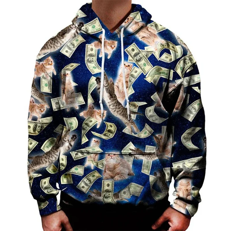 Donut Food Hoodie Men's Clothes 3D Print Gold Stripes Long Sleeve Sweatshirt Street Wear Harajuku Fun Cat Autumn Trend Hoodies