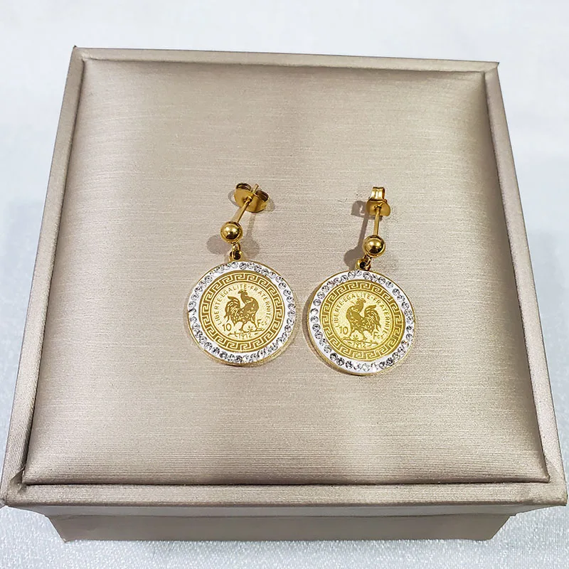 Нержавеющая сталь 316L золотой узор петуха толстая цепочка браслет с кристаллами и