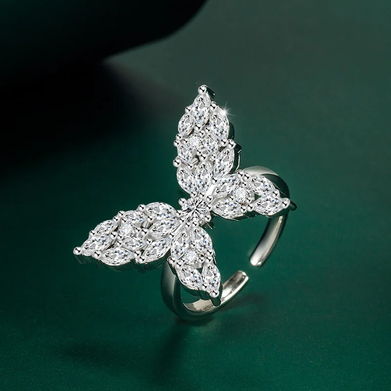 

Full Diamond Butterfly Ring Exquisite Three-dimensional Ring Fashion Personality Adjustable Open Exaggerated Ring Female