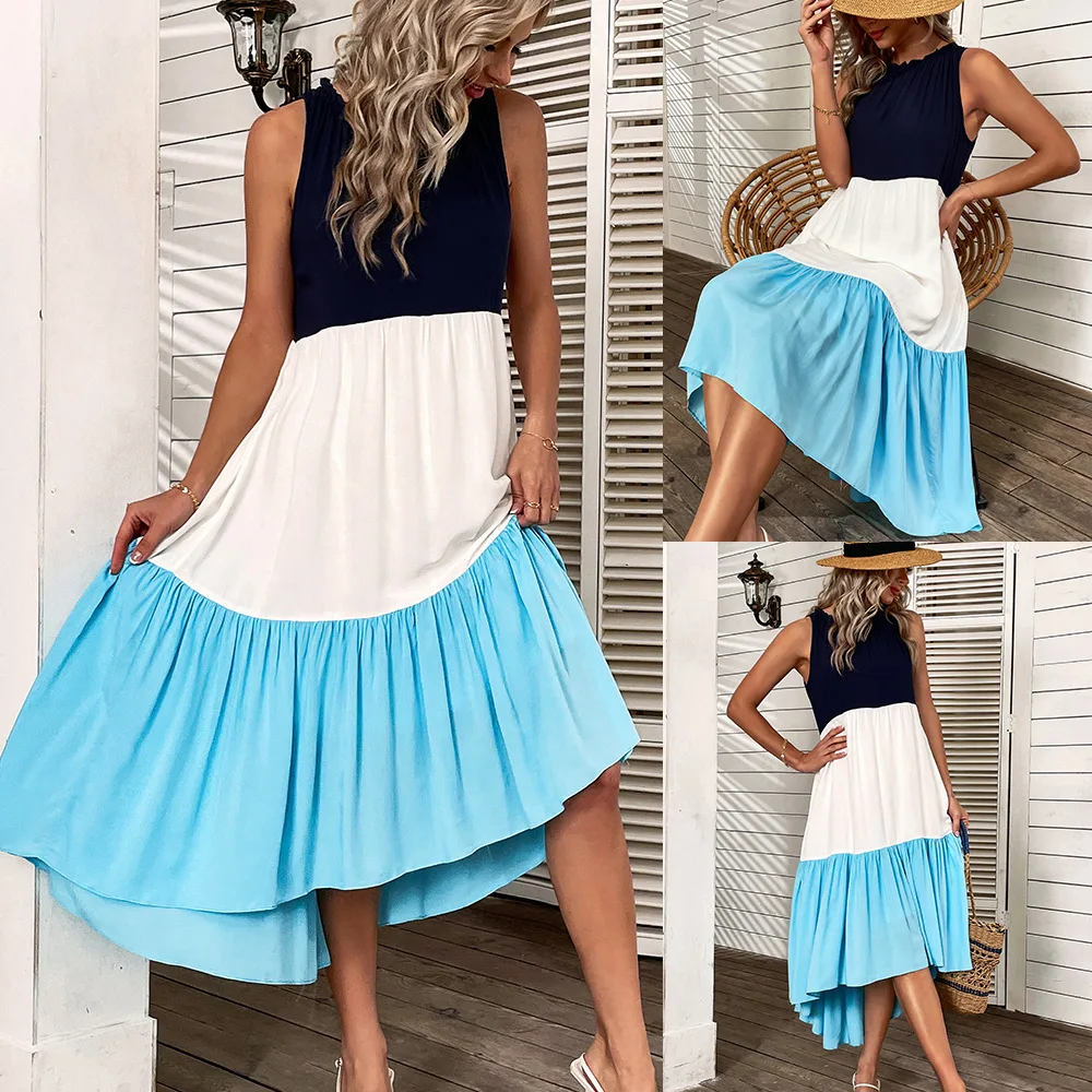 

2023 Women's Wear Fashion Clothing Solid Splice Summer Tank Top Casual Vacation Dress Outfits Ladies Birthday Party Club Print