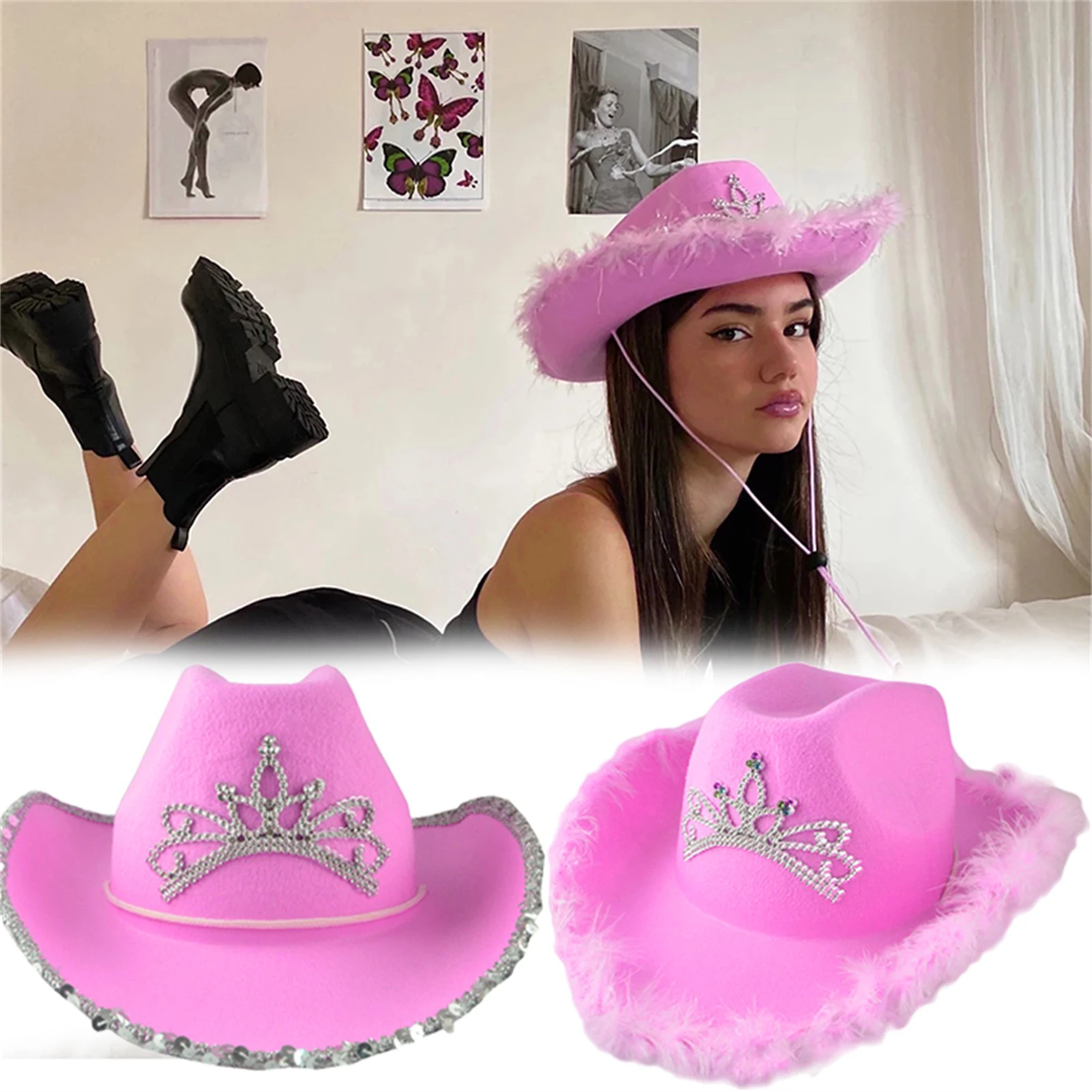 Pink cowgirl hat with tiara