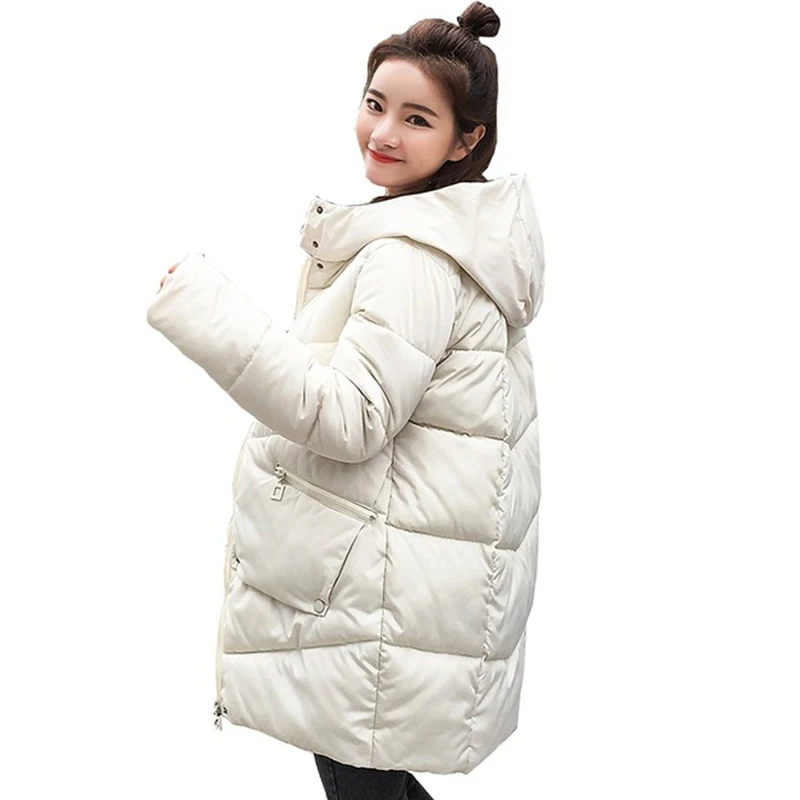 

2021 Women's Winter Down Jacket Cotton Padded Casual Female Cold Coat Hooded Stand Collar Solid Thick Parkas Woman