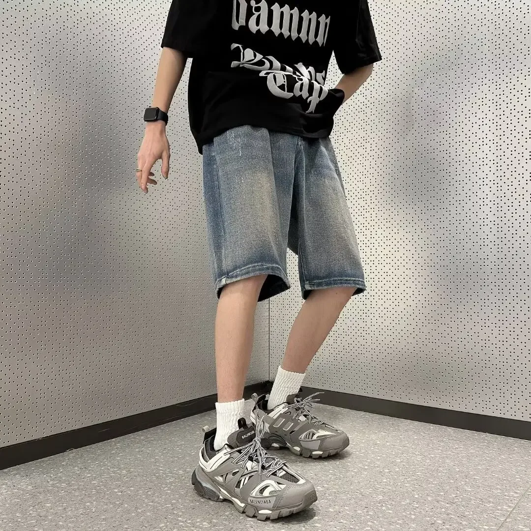 Модные мужские джинсовые шорты свободного кроя повседневные стильные