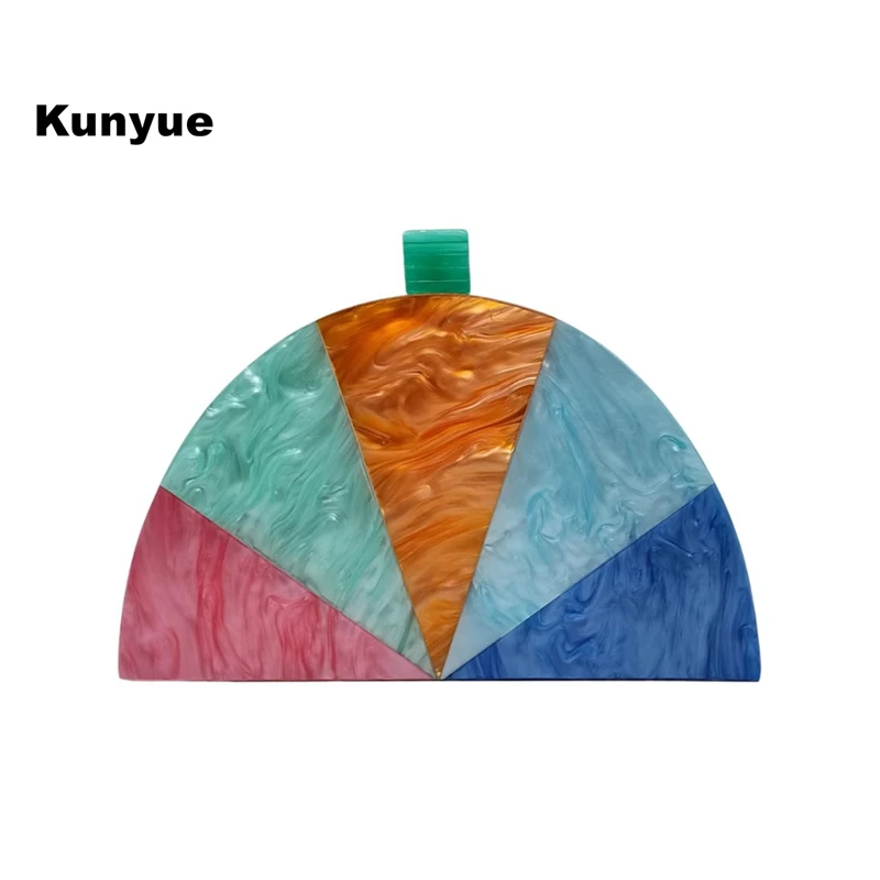 

Шикарные Новые красочные акриловые вечерние сумки, Женский треугольный клатч в стиле пэчворк, элегантные полумесячные Свадебные вечерние ...