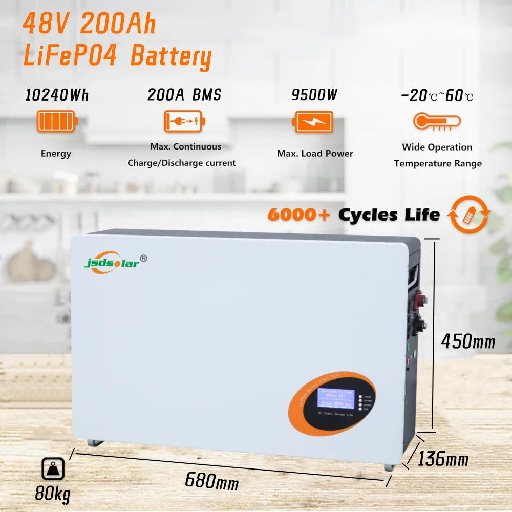 Фото Батарея jsdsolar 48 В 200 ач LiFePO4 10 кВтч стенка питания 200 А BMS 6000 + циклов параллельная CAN-шина RS485 Солнечная энергия хранилище энергии №2