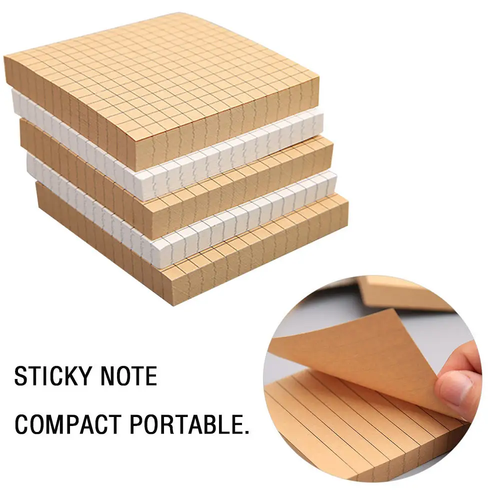 

80 Sheets Kraft Paper Memo Pad Blank Grid Horizontal Line Sticky Notes Planner Office Supplies Student Message Notepad