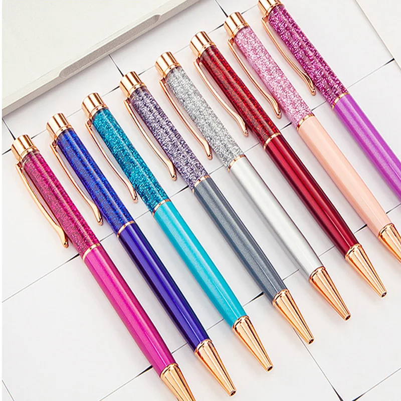 

100Pcs/Lot Luxury Quicksand Ballpoint Pen Flow Oil Crystal Foil Copper Colorful Powder Dynamic Liquid Sand Metal Rose Gold