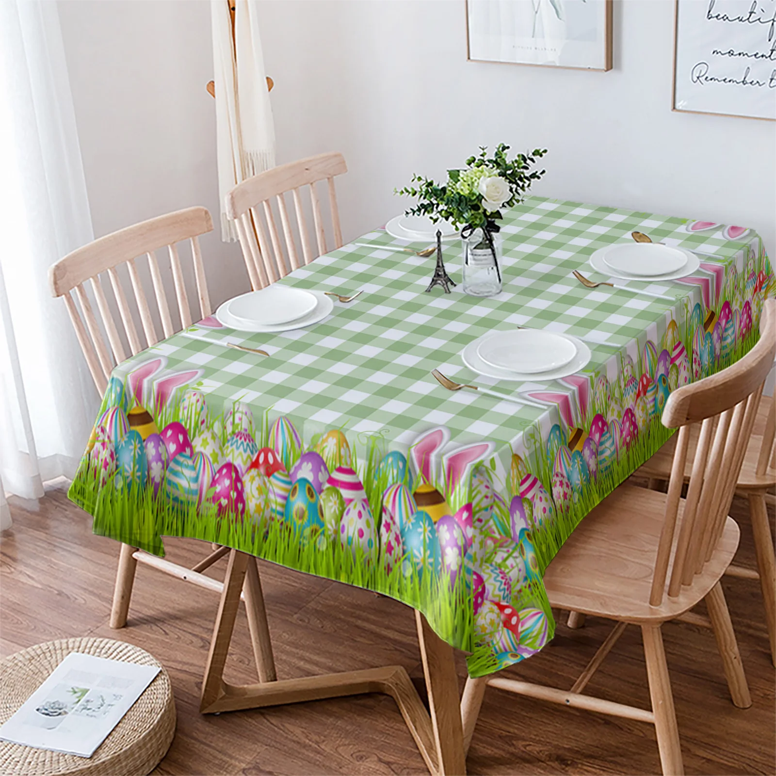 

Easter Decorations 2023 Easter Egg Bunny Ears Linen Tablecloth Wedding Decoration Coffee Table Cover Table Easter Decoration