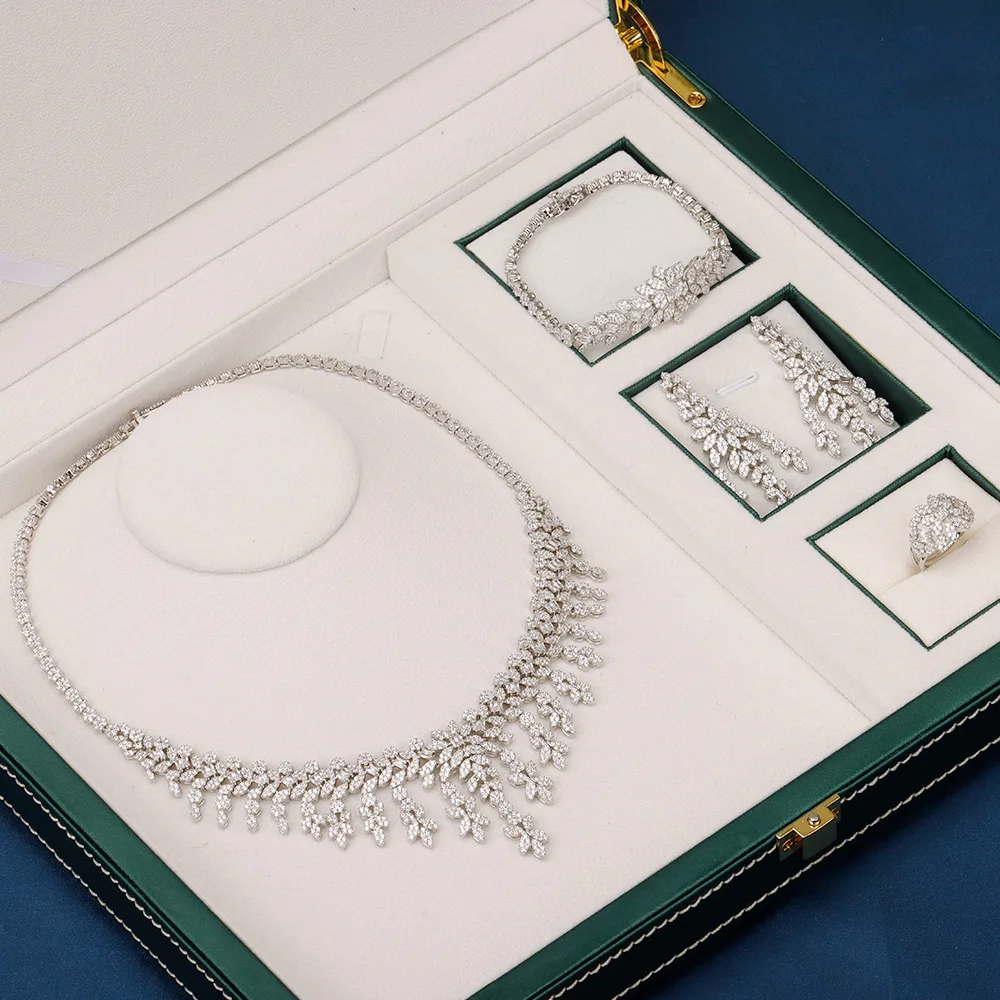 BrideTalk 4pcs Bridal Zirconia Full Jewelry Sets For Women Party, Luxury Dubai Nigeria CZ Crystal Wedding Jewelry Sets