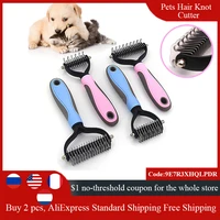 dog cat double layer cutter head hair removal comb pet knot opening brush puppy hair trimmer pets fur cleaner cat beauty comb