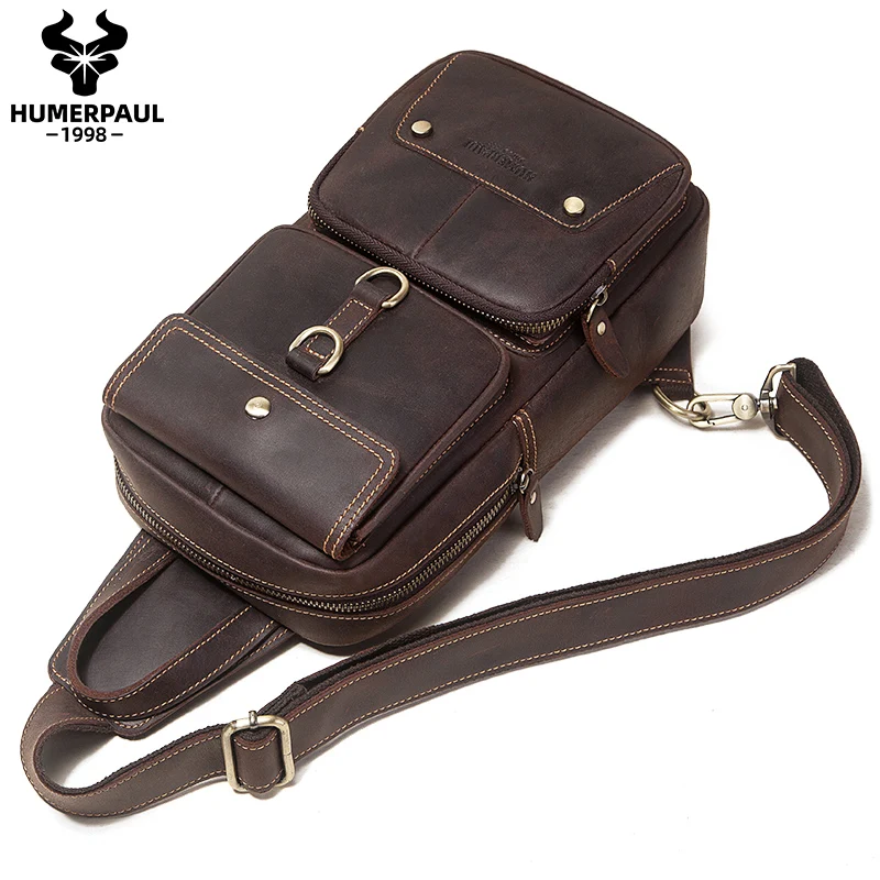 New Style Genuine Leather Men Chest Bag Fashion Multifunction Shoulder Crossbody Bag High Quality Travel Sling Bag Pack For Male